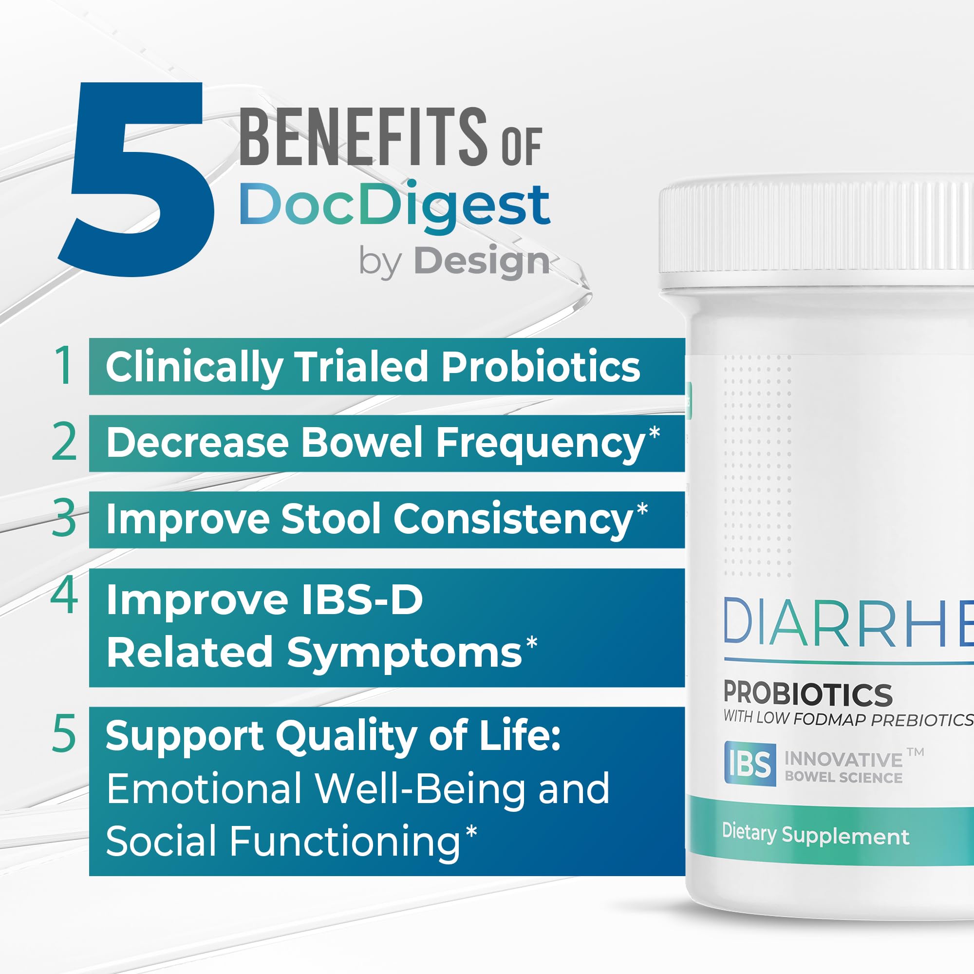 Side view of antidiarrheal pills packaging highlighting dietary facts and ingredient details.