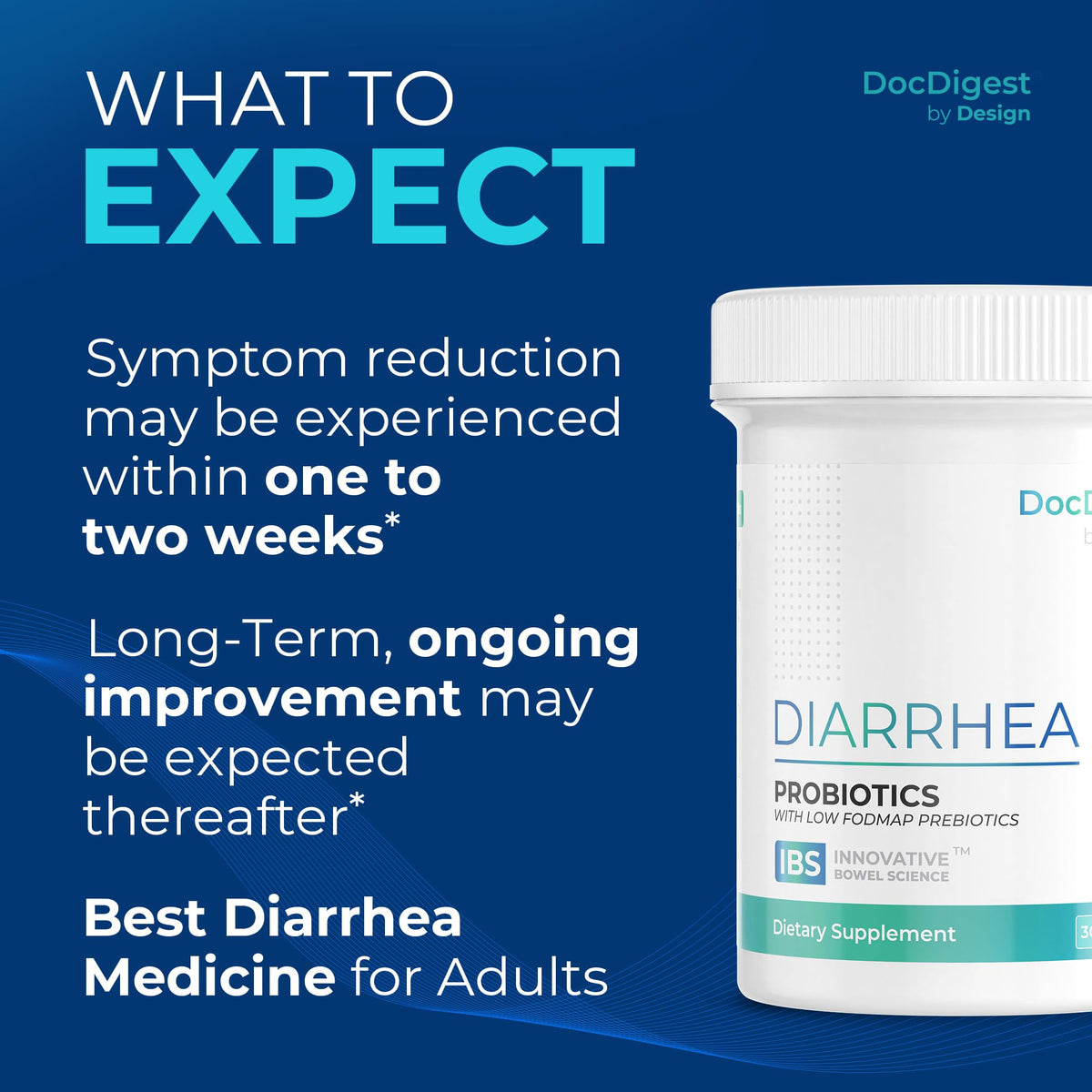 DocDigest by Design gut health supplement packaging showing dairy free and gluten free icons.