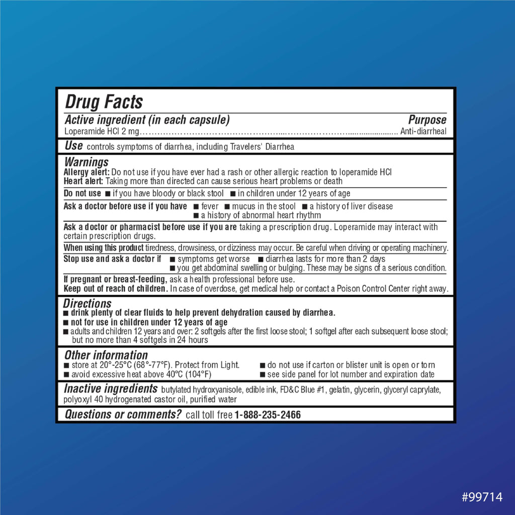 Quality Choice anti-diarrheal softgel capsules close up view