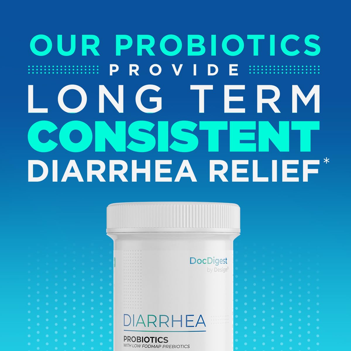 Full packaging view of the specialized irritable bowel syndrome diarrhea management supplement.