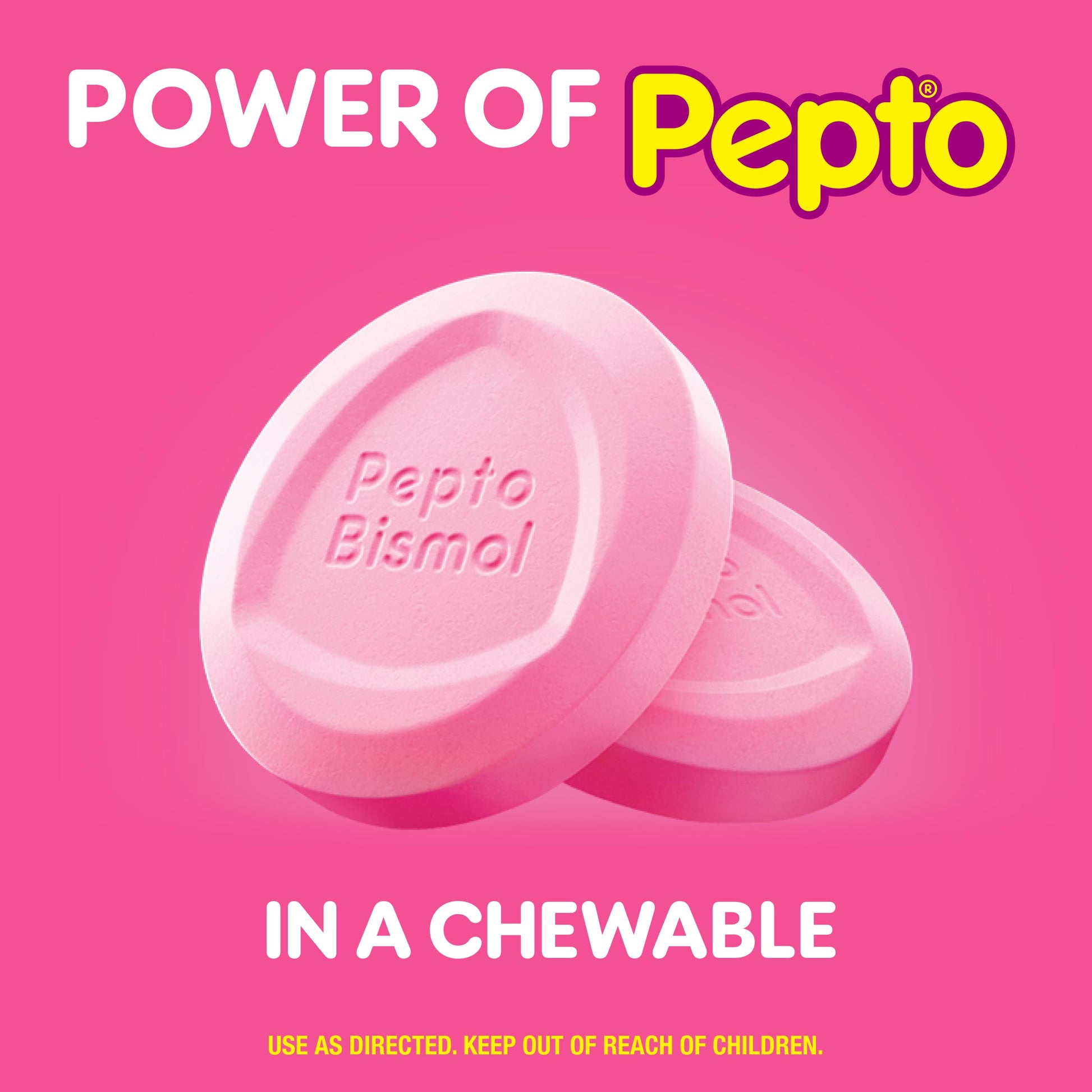 Pepto-Bismol tablet texture and cherry flavor labeling