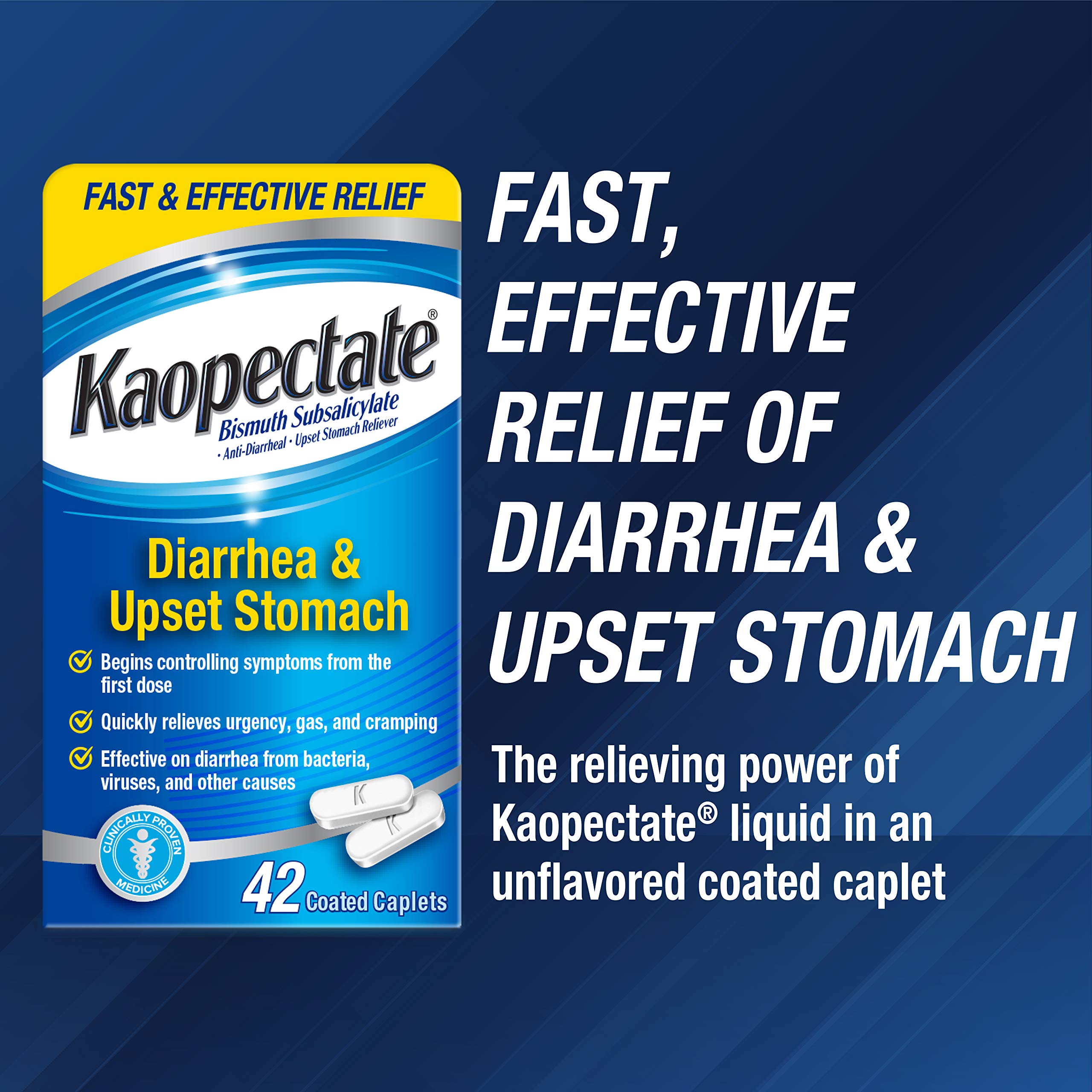 Kaopectate 42 coated caplets box showing bismuth subsalicylate drug facts label