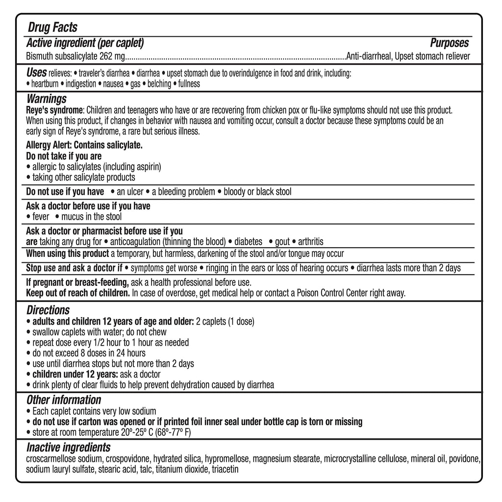 Side view of Kaopectate stomach reliever package with warnings and directions