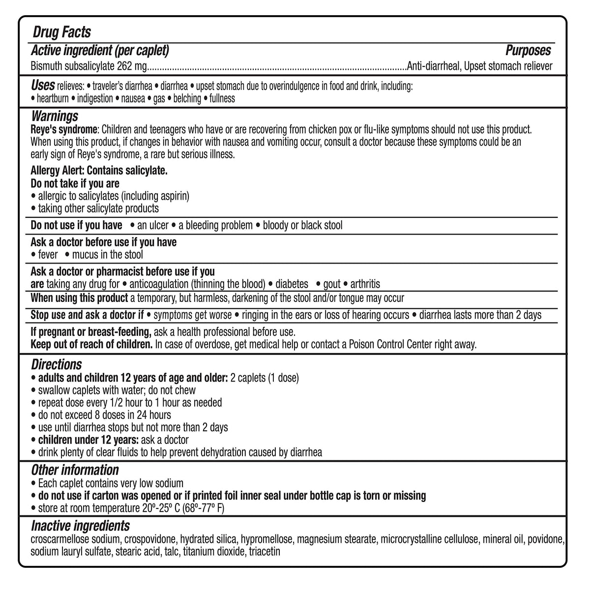 Side view of Kaopectate stomach reliever package with warnings and directions