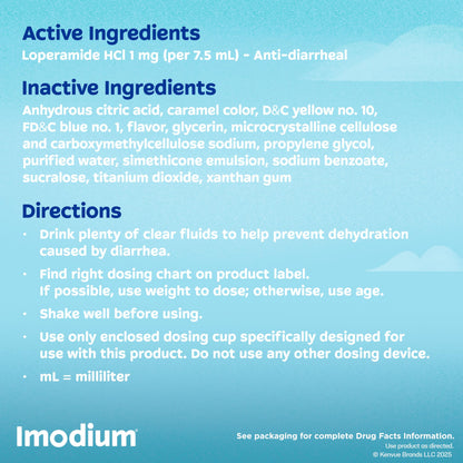Medical grade Imodium A-D liquid for traveler's diarrhea