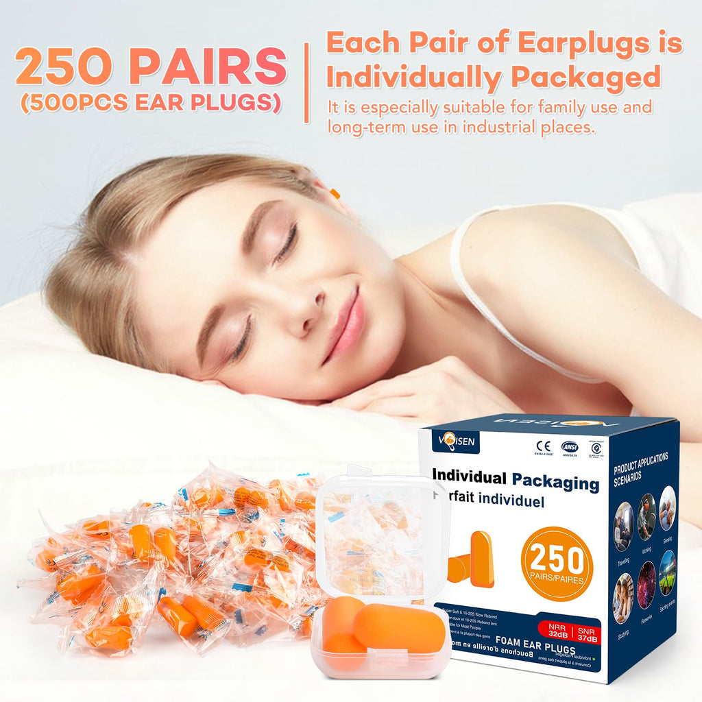 Individual sterile packaging of Voisen noise cancelling ear plugs