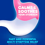 Back label of authentic USA imported stomach relief medication showing complete drug facts