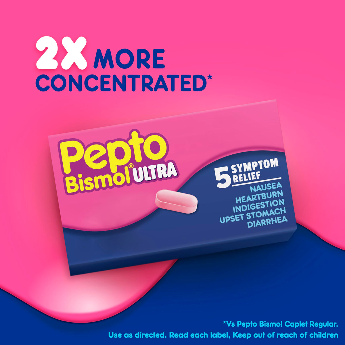 Pepto Bismol non chewable concentrated formula pills for adult antidiarrheal support