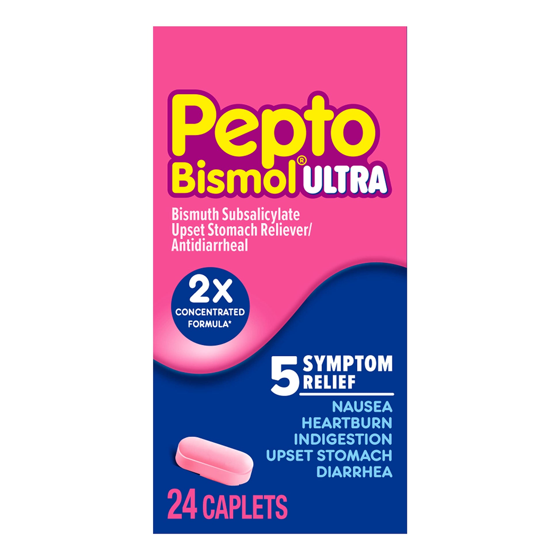 Genuine imported Pepto Bismol fast acting multi symptom stomach care box view