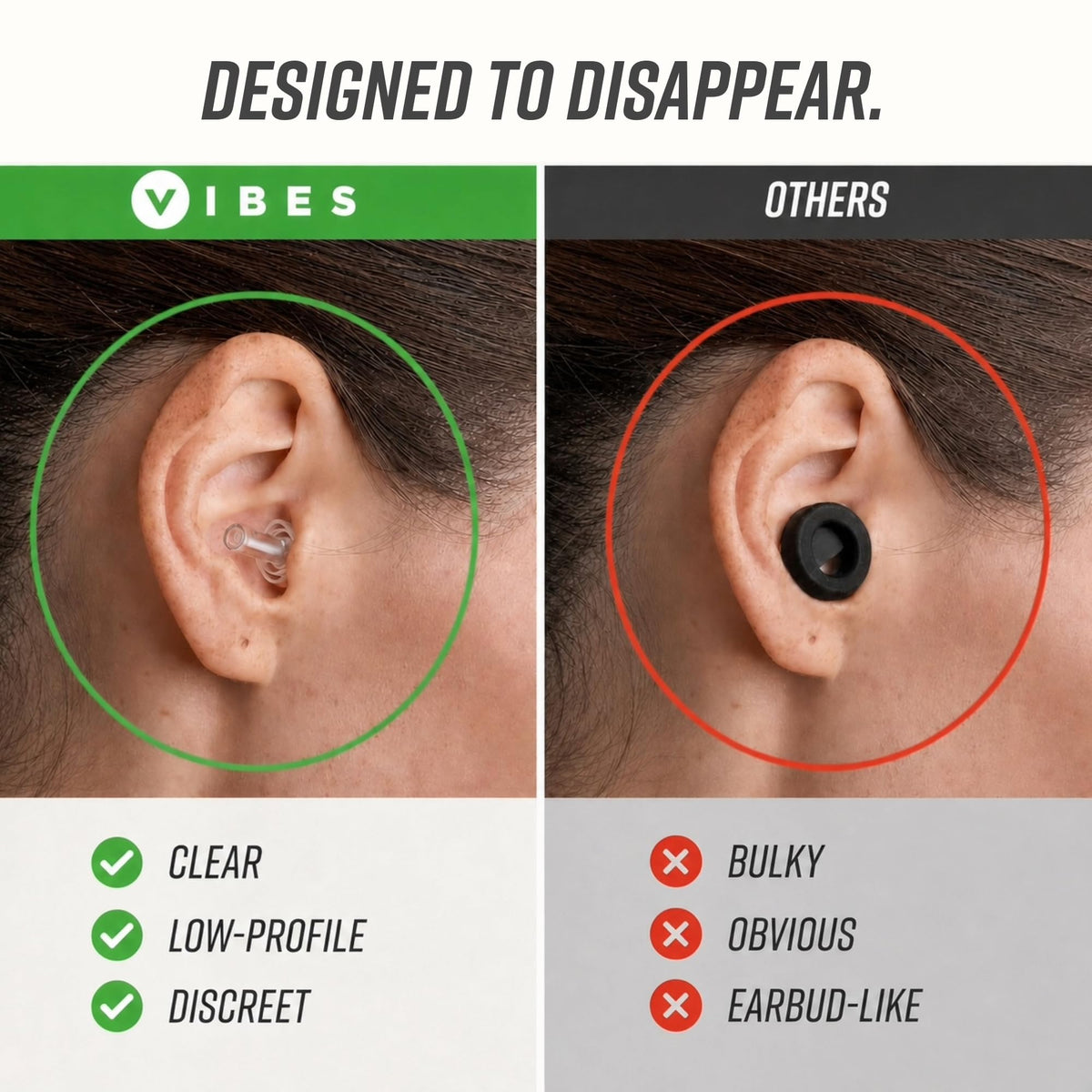 Vibes reusable acoustic filter earplugs in travel case