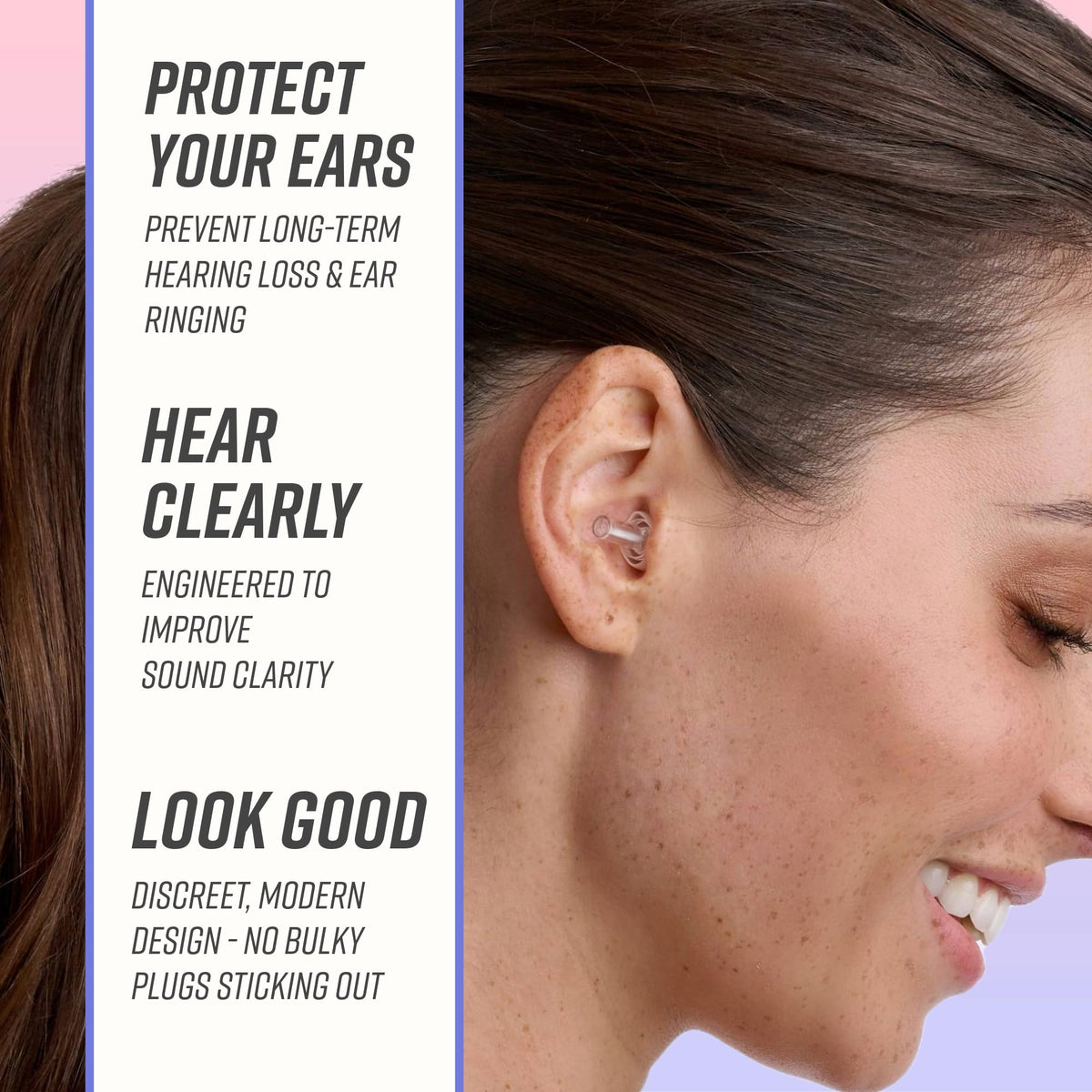 Vibes clear noise reducing earplugs side profile