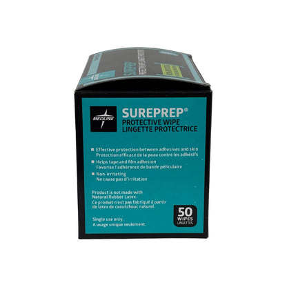 Waterproof medical-grade barrier wipe by Medline displaying the single-use packaging design details