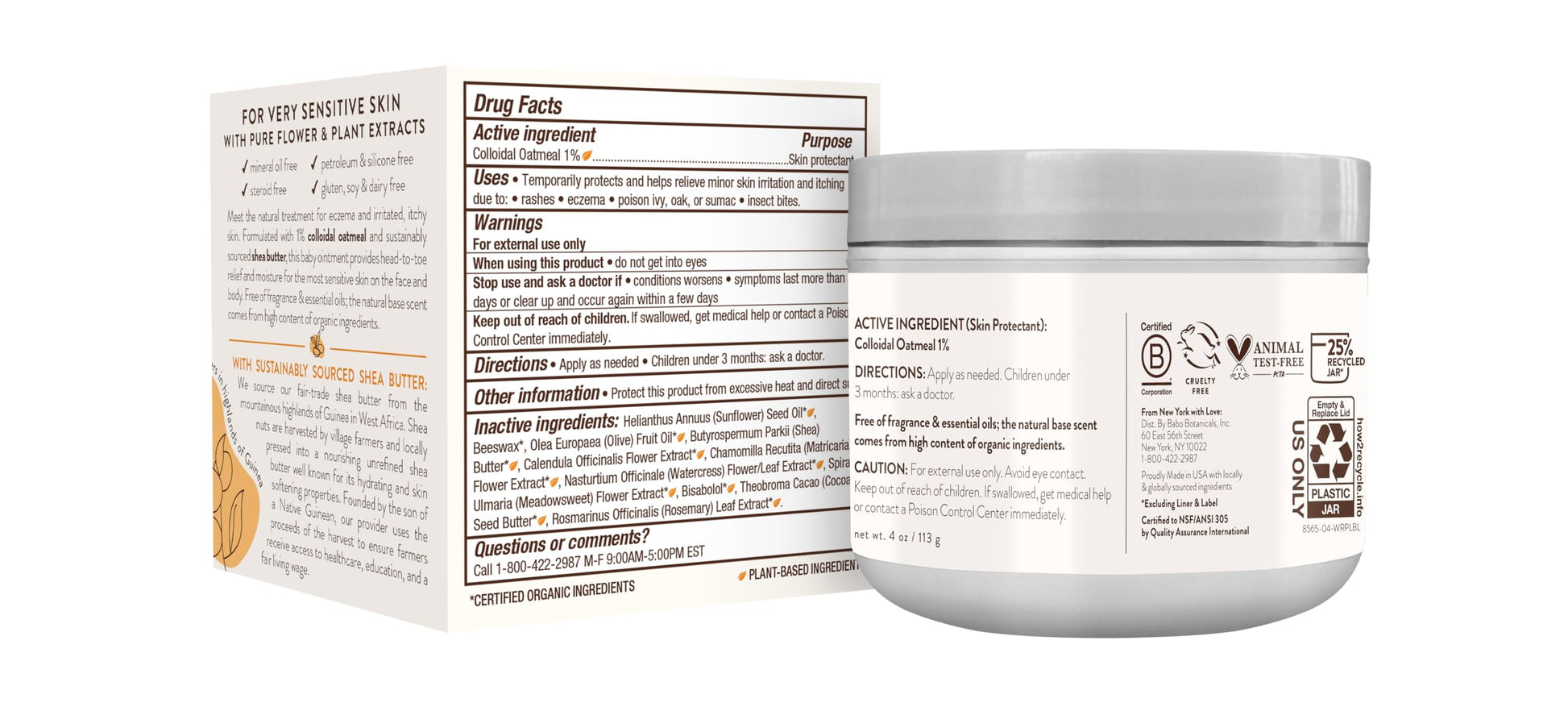 Babo Botanicals baby eczema treatment cream jar with colloidal oatmeal label details