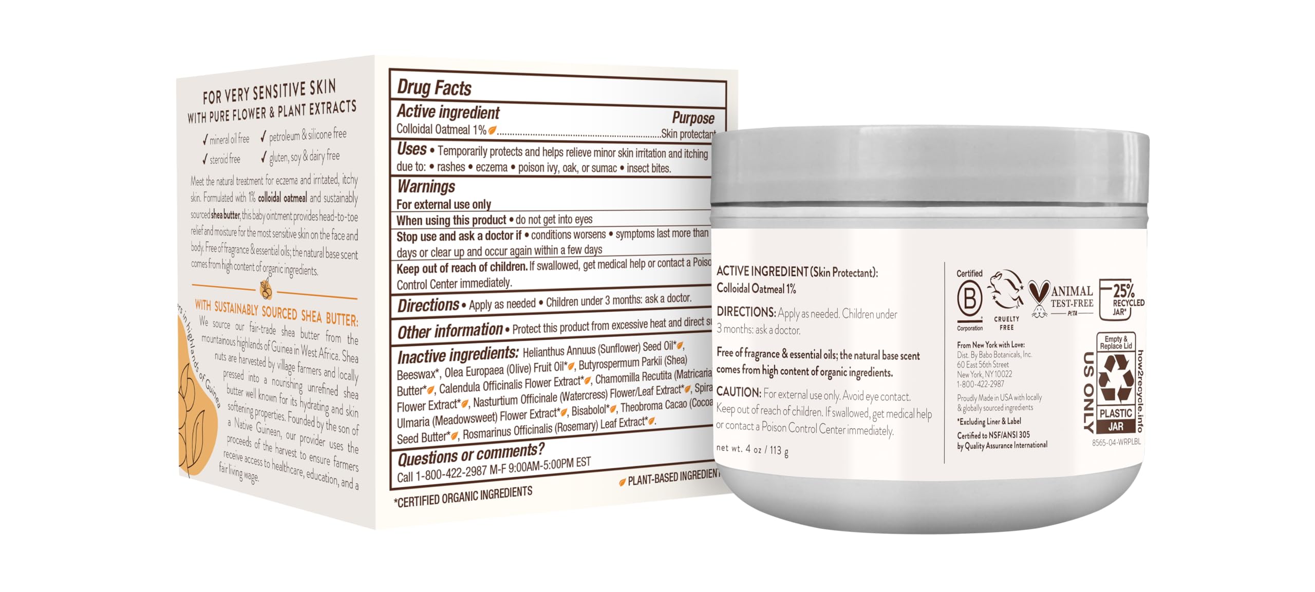 Babo Botanicals baby eczema treatment cream jar with colloidal oatmeal label details