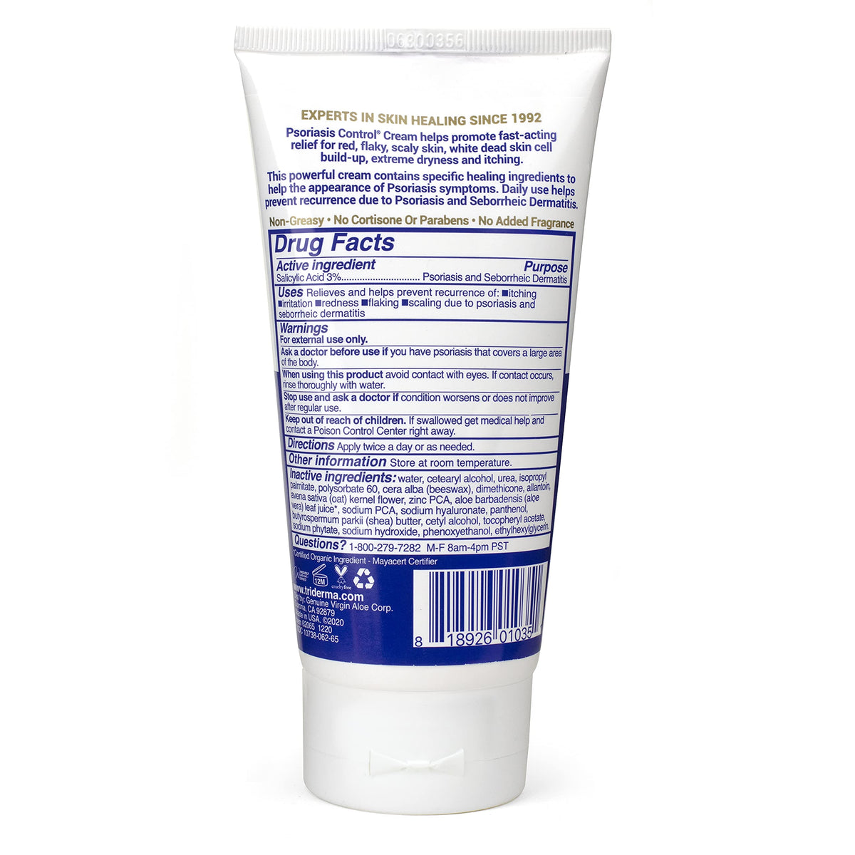 TriDerma authentic imported medical skincare ointment back label details