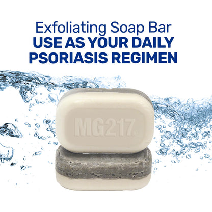 MG217 Psoriasis soap bar displaying the handmade in Israel text on packaging