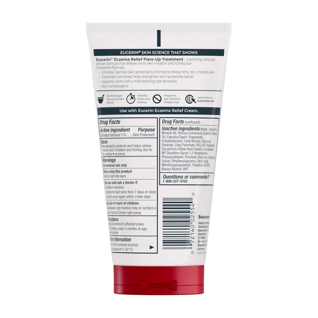 Eucerin eczema cream for babies and adults showing ingredient information.