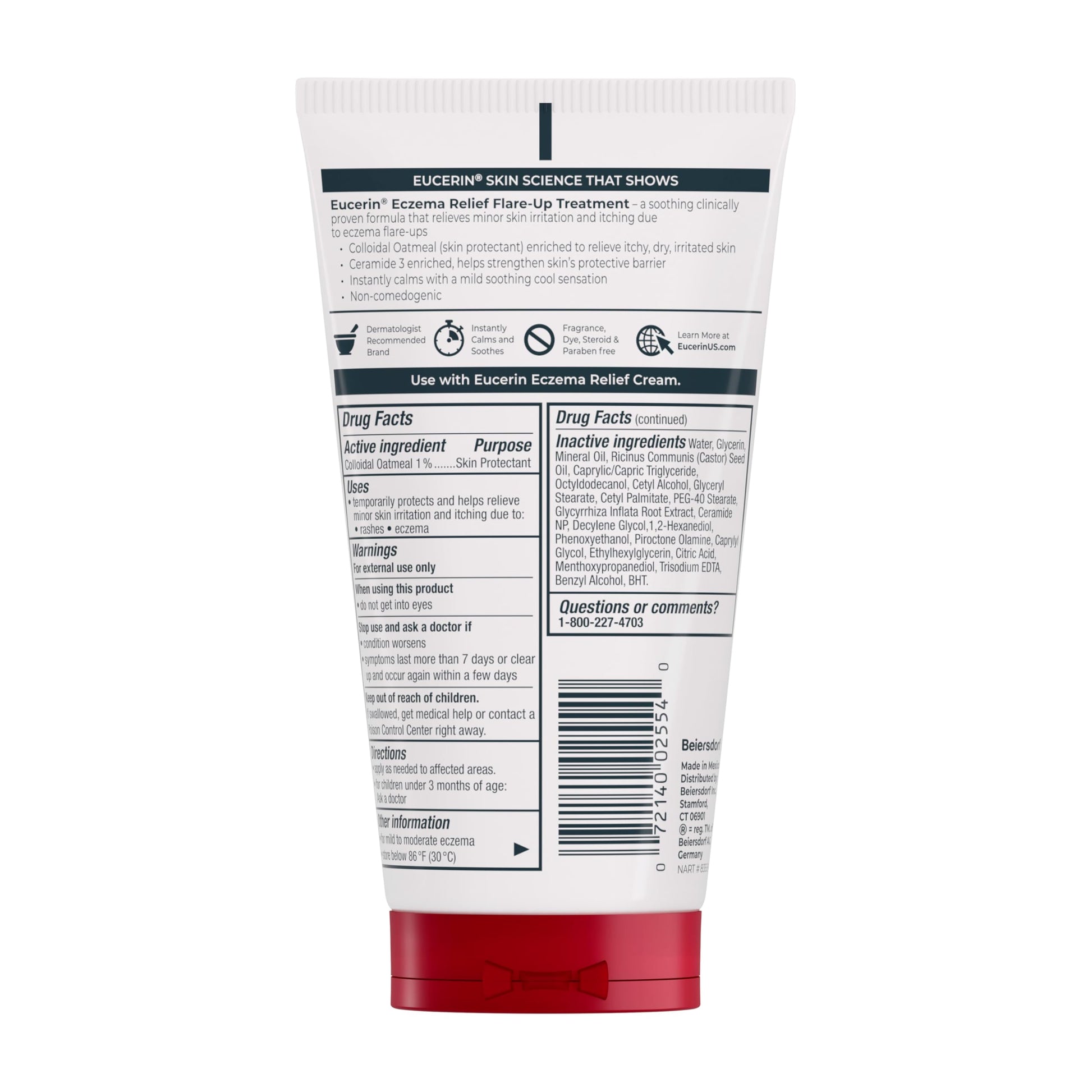 Eucerin eczema cream for babies and adults showing ingredient information.