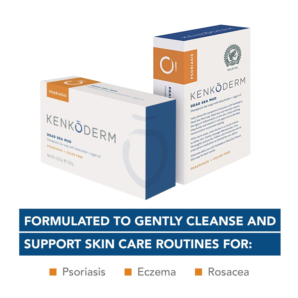 Close up of the 4.25 ounce Kenkoderm therapeutic cleansing bar for eczema and psoriasis.
