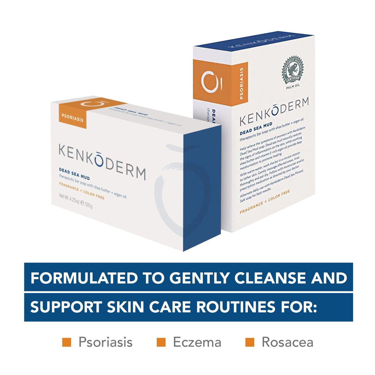 Close up of the 4.25 ounce Kenkoderm therapeutic cleansing bar for eczema and psoriasis.