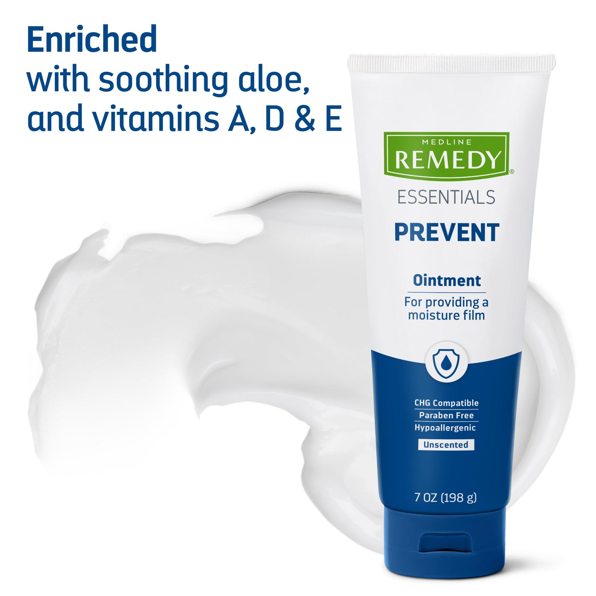 Medline Remedy Essentials 7 Ounce tube displaying hypoallergenic and paraben free specifications.