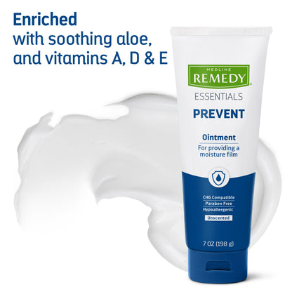 Medline Remedy Essentials 7 Ounce tube displaying hypoallergenic and paraben free specifications.