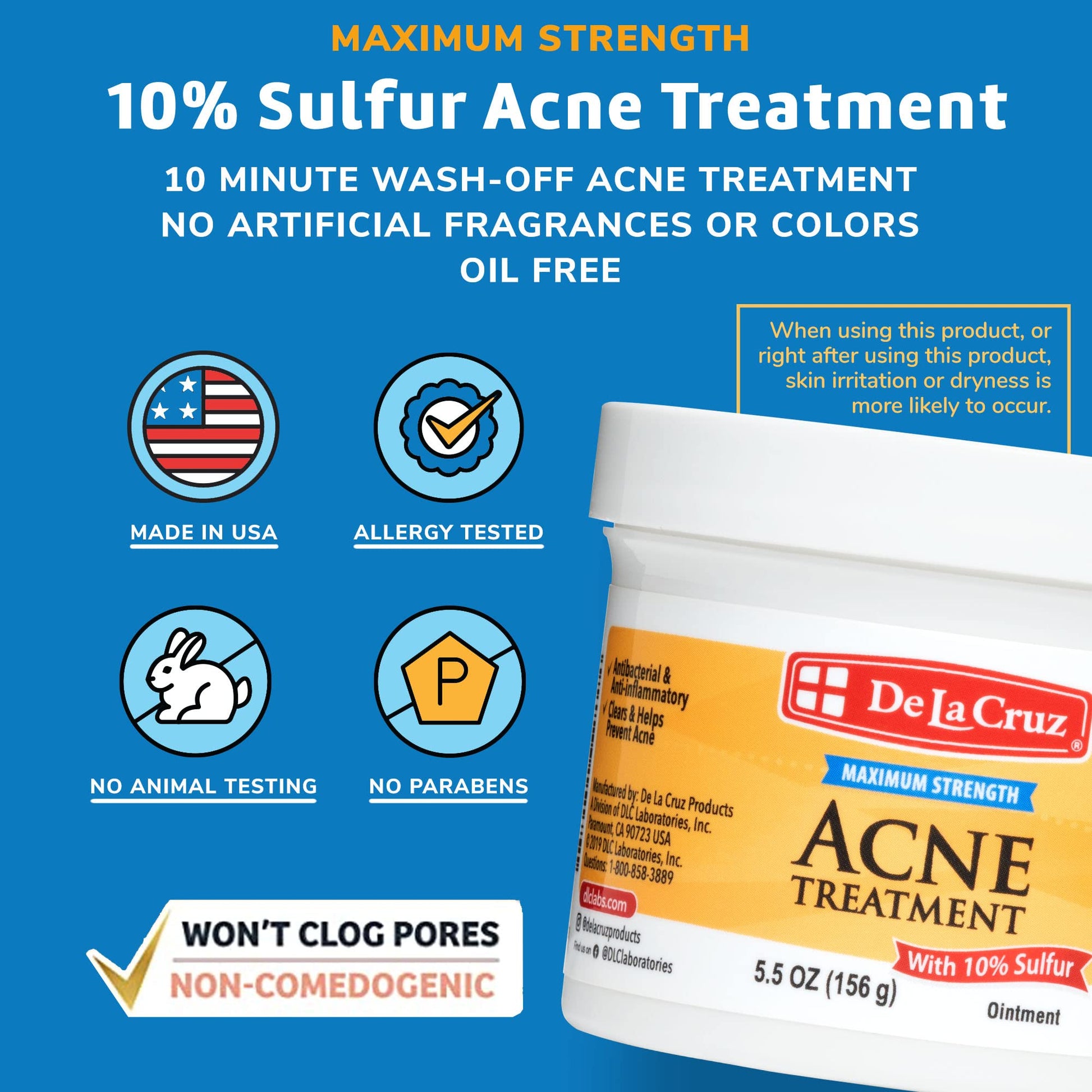 De La Cruz 10 percent sulfur ointment maximum strength cystic acne spot treatment open jar.
