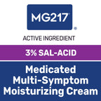 Side view of MG217 psoriasis cream highlighting the cruelty free and non staining formula