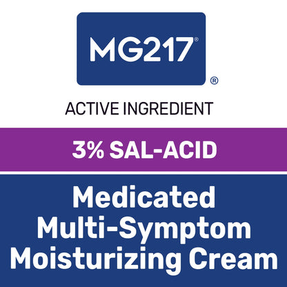 Side view of MG217 psoriasis cream highlighting the cruelty free and non staining formula