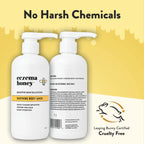 Close up of Eczema Honey sensitive skin body wash packaging highlighting its paraben free formulation
