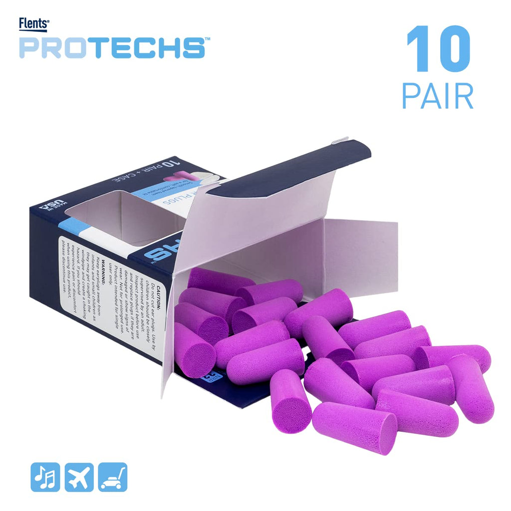 Flents purple ear plugs inside travel storage case