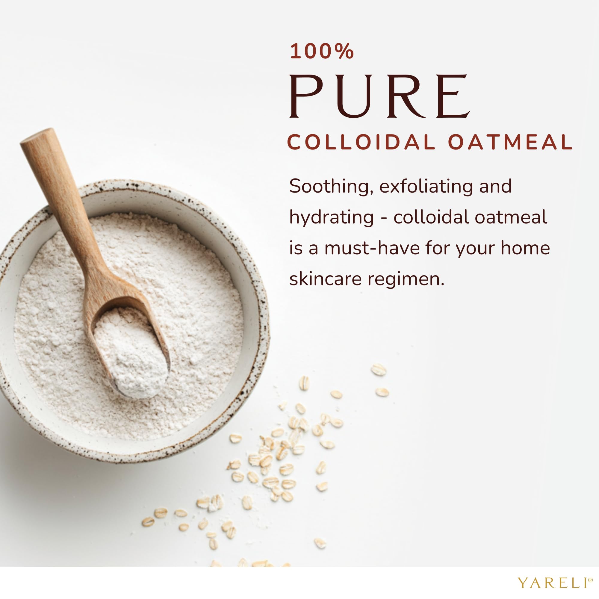 Finely milled pure organic oatmeal powder dissolving smoothly in warm water