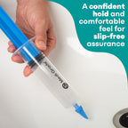 Side profile of the clear blue ear cleaning syringe