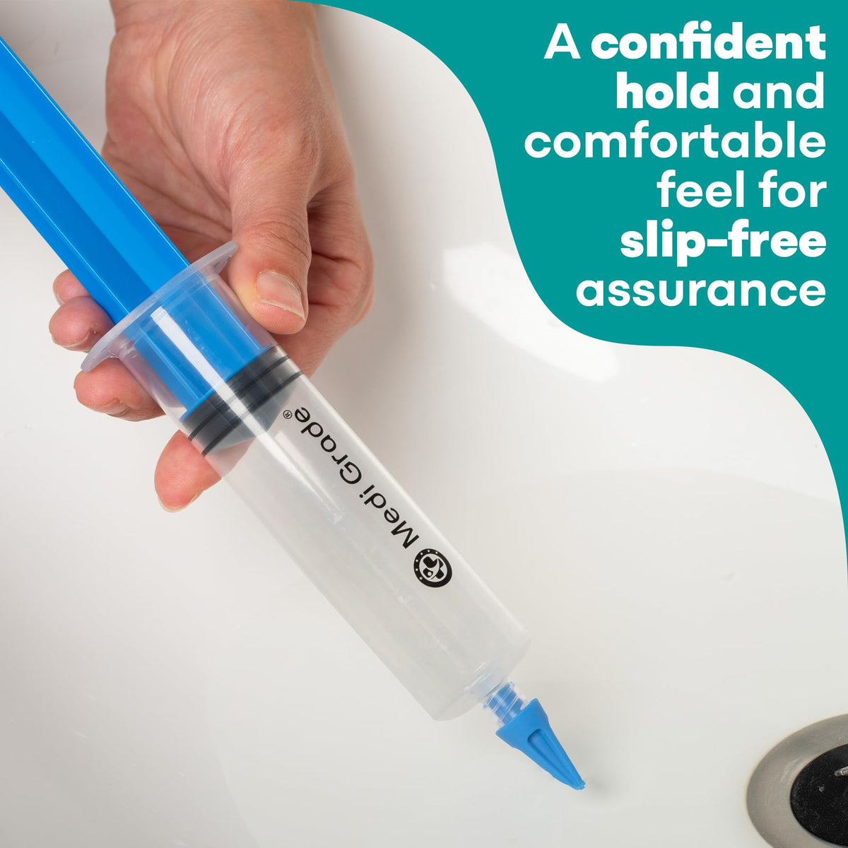 Side profile of the clear blue ear cleaning syringe