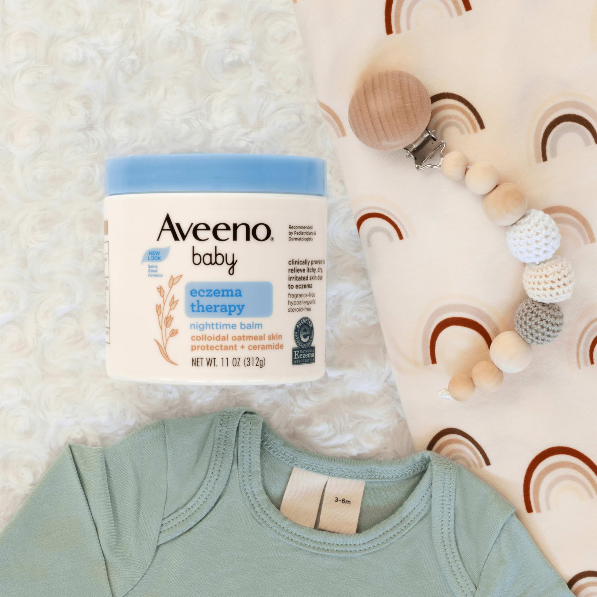 Hypoallergenic Aveeno Baby nighttime moisturizing balm for dry itchy skin relief