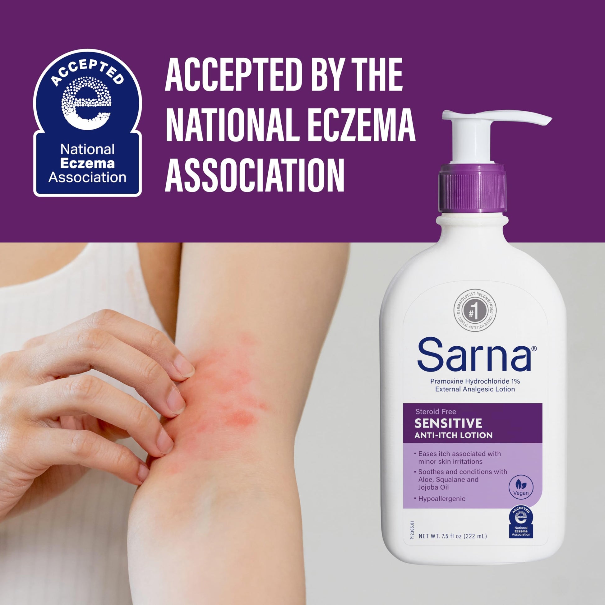 National Eczema Association accepted Sarna anti itch topical lotion pump