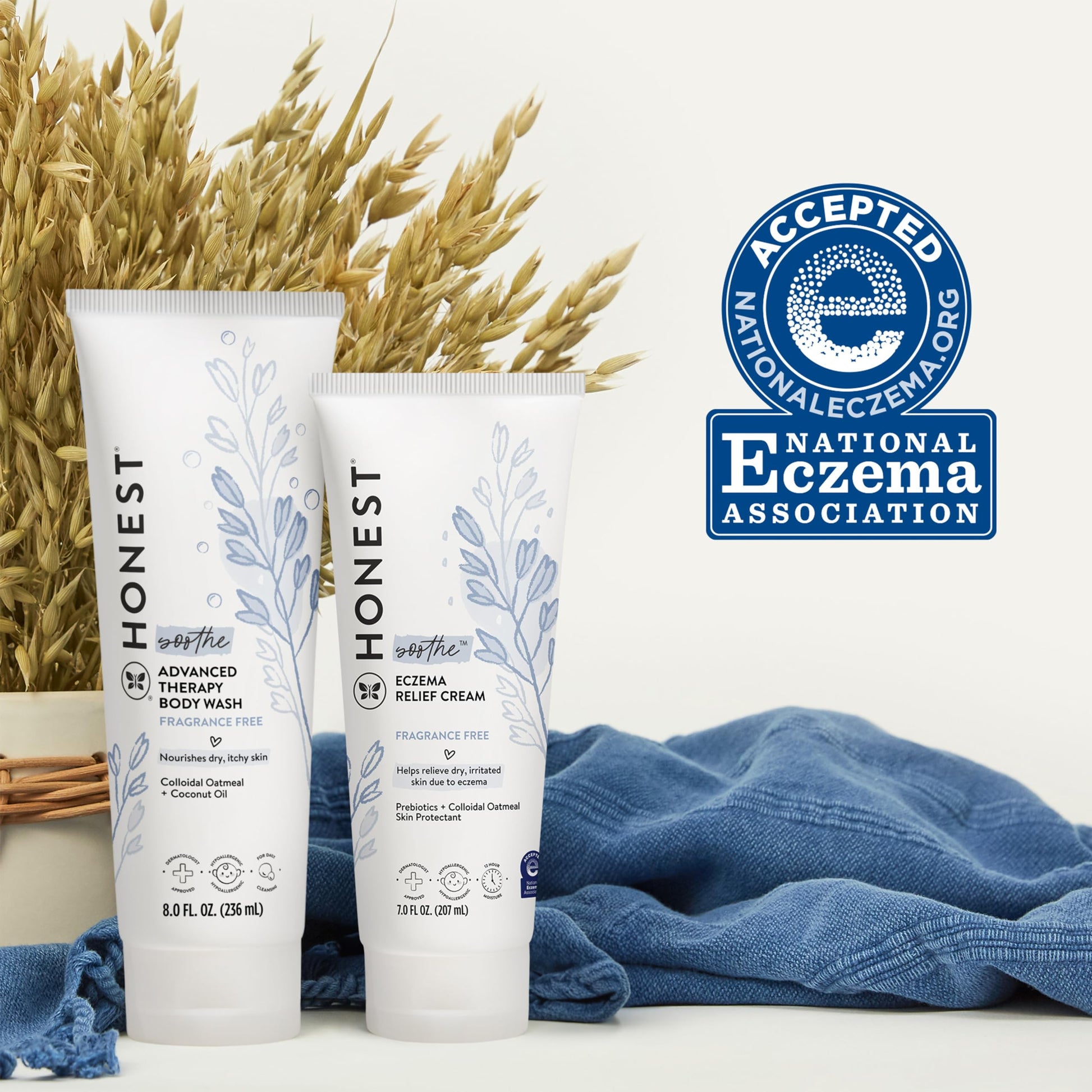 Back label of The Honest Company eczema relief cream showing prebiotics formula