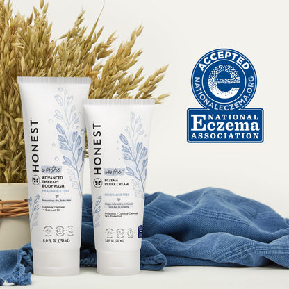 Back label of The Honest Company eczema relief cream showing prebiotics formula