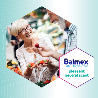 Balmex adult care 12 ounce tub highlighting soothing botanicals