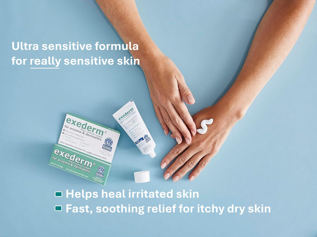 Authentic Exederm anti itch cream box displaying product facts