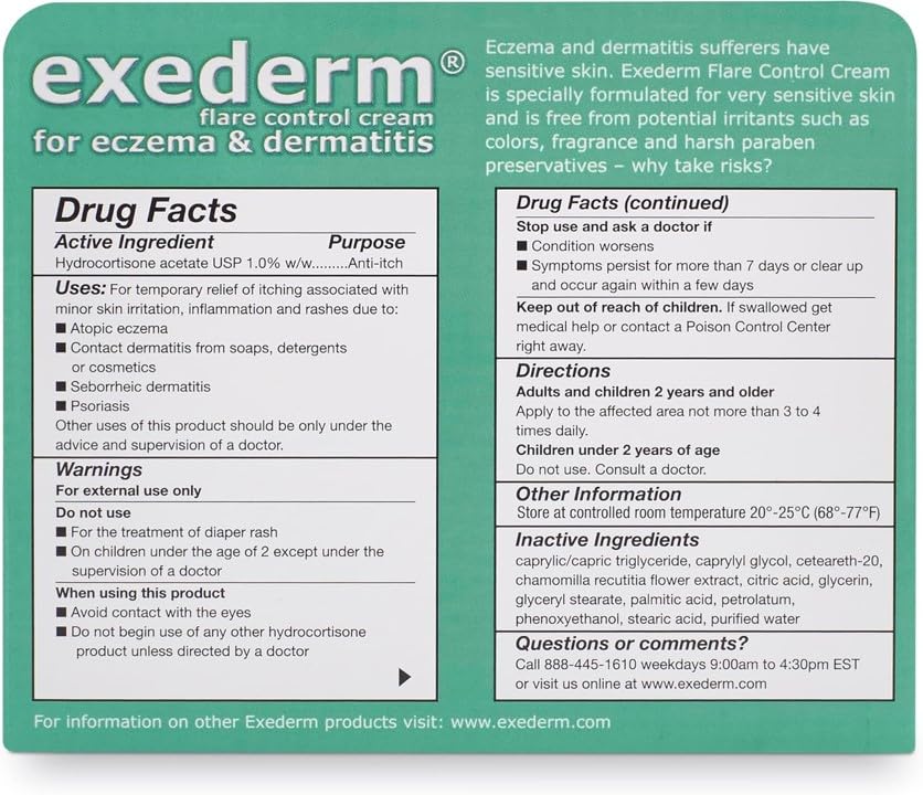 Exederm imported eczema care cream side panels showing ingredients