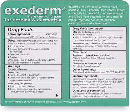 Exederm imported eczema care cream side panels showing ingredients