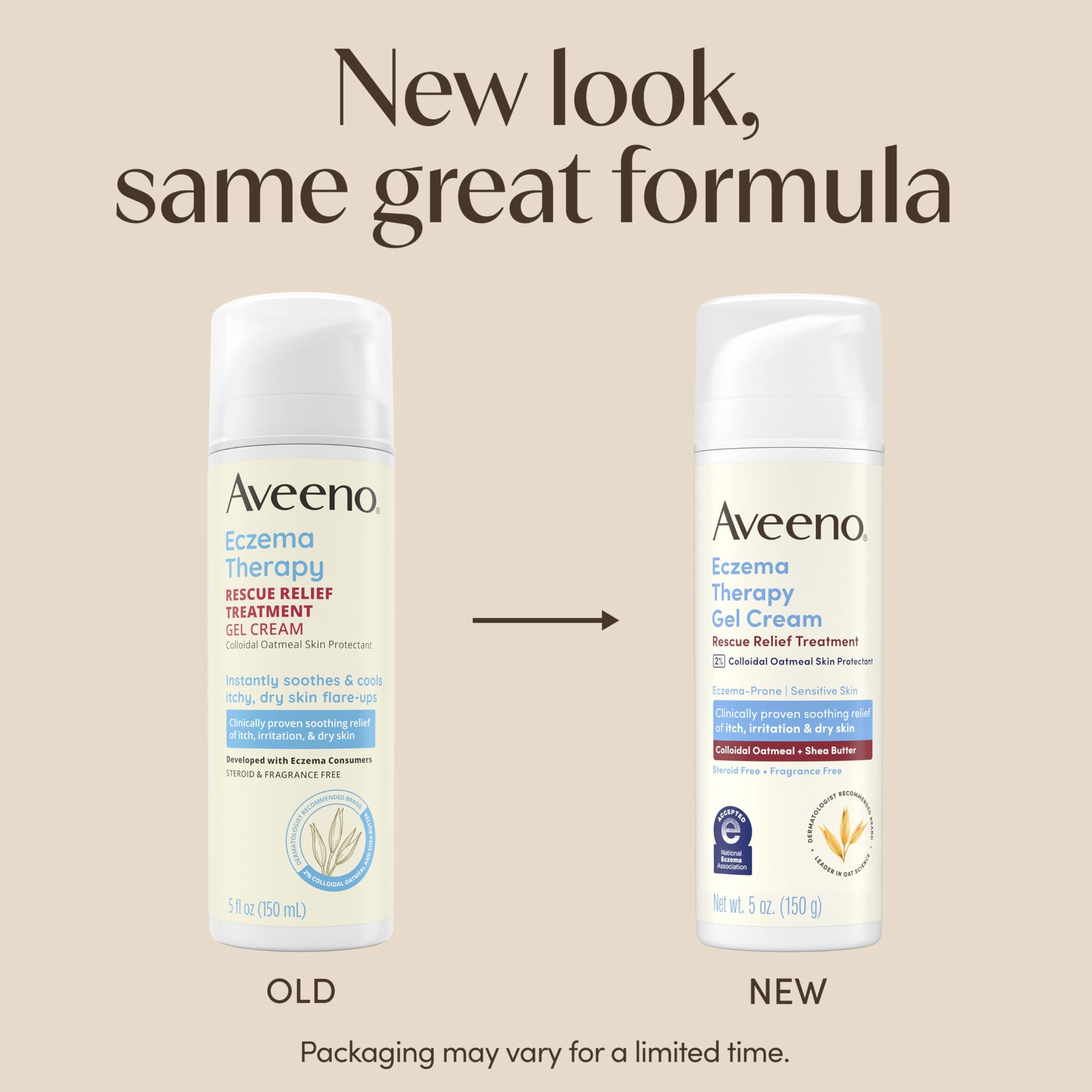 Aveeno steroid free eczema relief cream packaging showing clinical colloidal oatmeal ingredients.