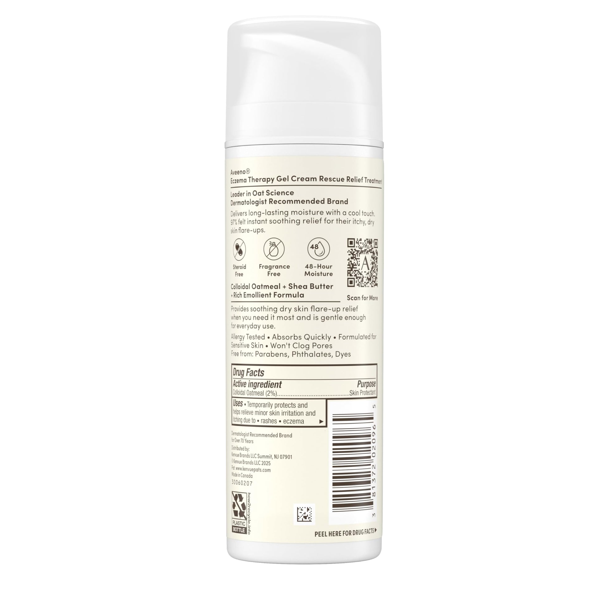 Aveeno eczema rescue relief treatment tube displayed on clean surface highlighting shea butter benefit.