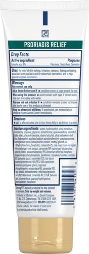 Back label of Gold Bond psoriasis cream detailing the 7 moisturizers and 3 vitamins formula