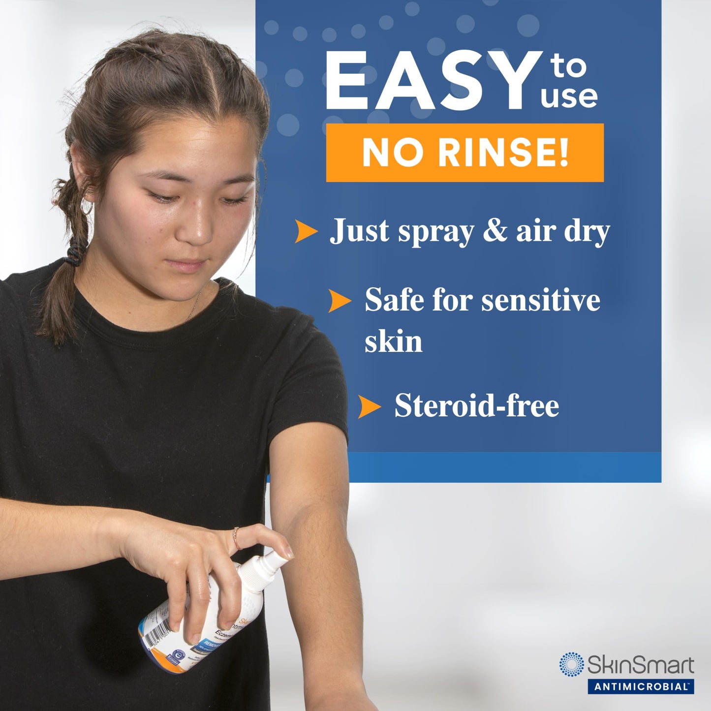 Back label of SkinSmart Eczema Therapy showing directions and clear liquid ingredients.