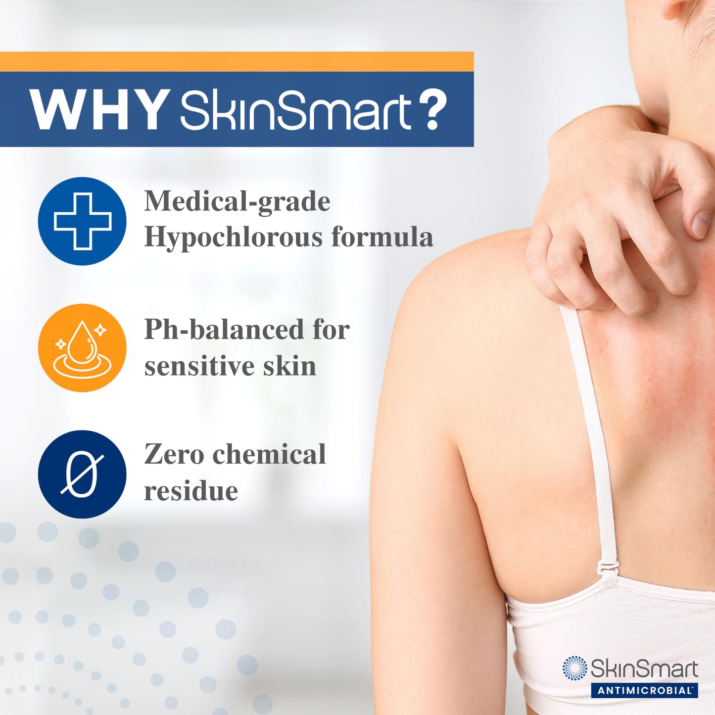 SkinSmart Antimicrobial clear liquid solution for managing sensitive eczema-prone skin.