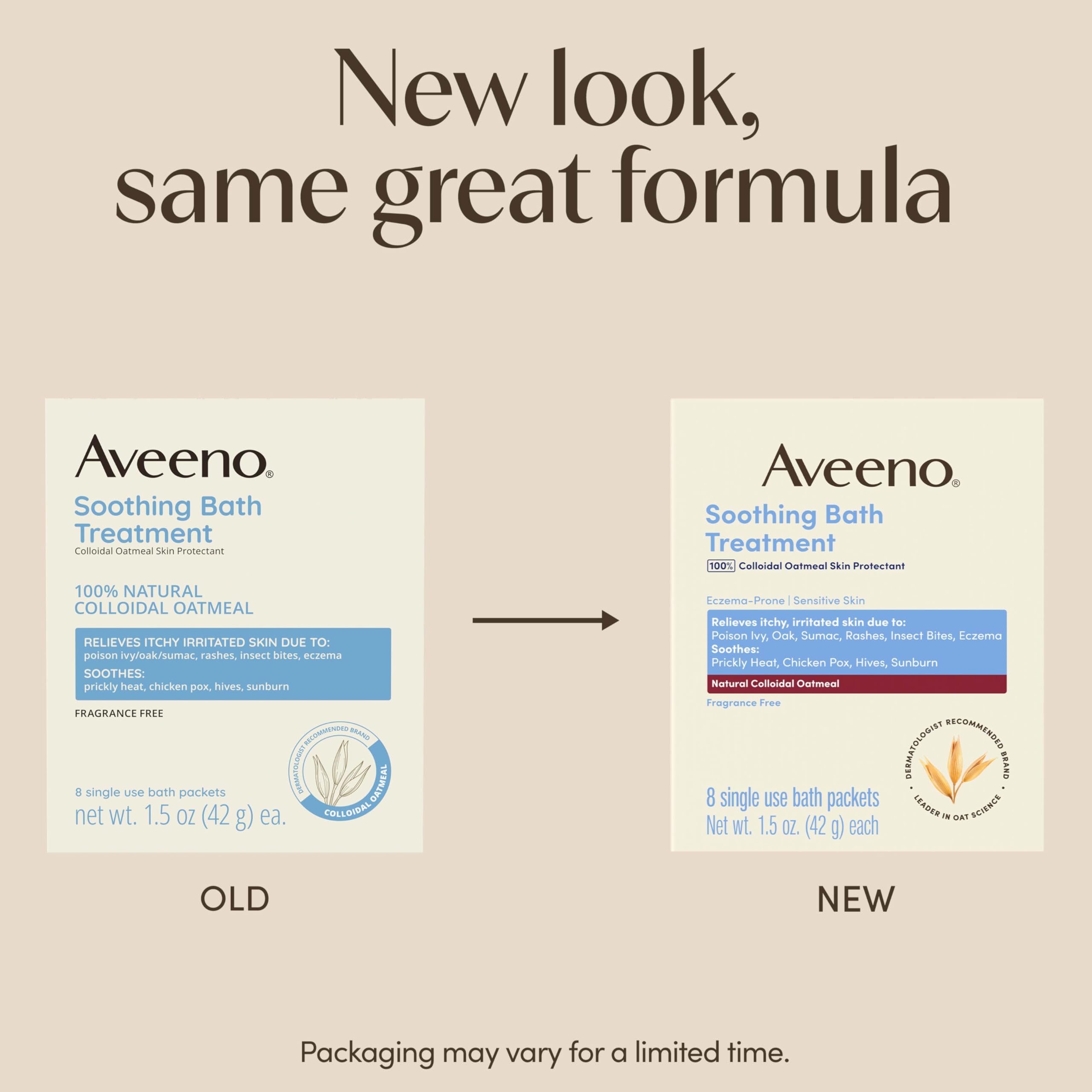 Back packaging of Aveeno eczema relief soak displaying ingredients and instructions for colloidal oatmeal bath