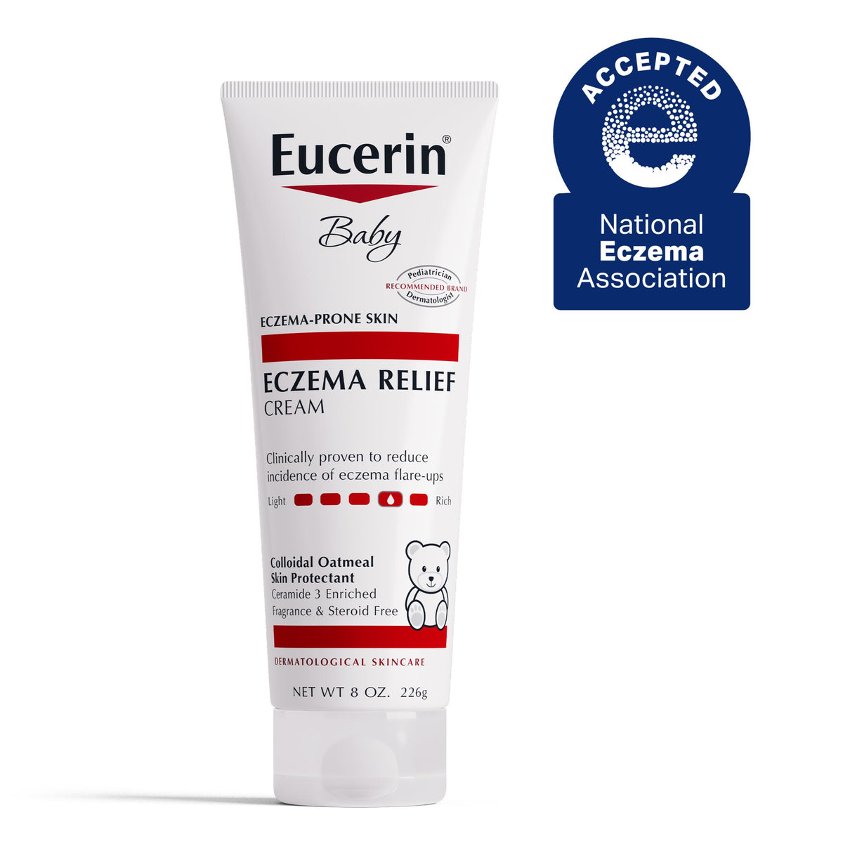 Fragrance free Eucerin baby cream tube texture and application visualization