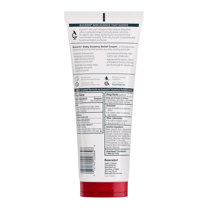 Eucerin Baby Eczema Relief Cream 8 Ounce tube showcasing the dermatologist recommended seal